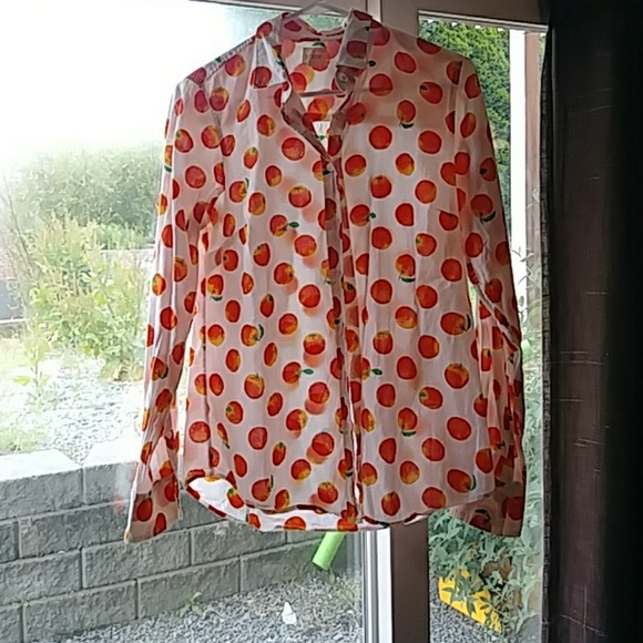 SOLD J. Crew Oranges print button-up blouse - Picture 1 of 3